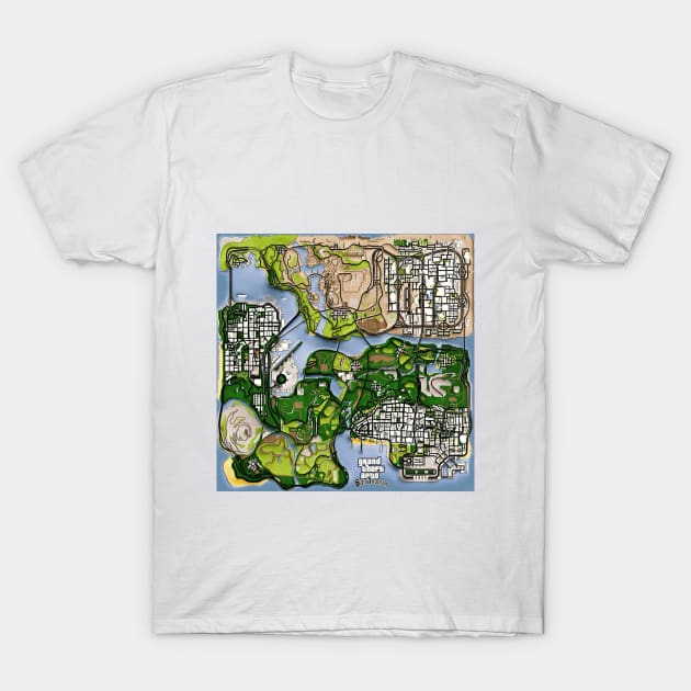 Gta San Andreas Map T-Shirt by Pliax Lab